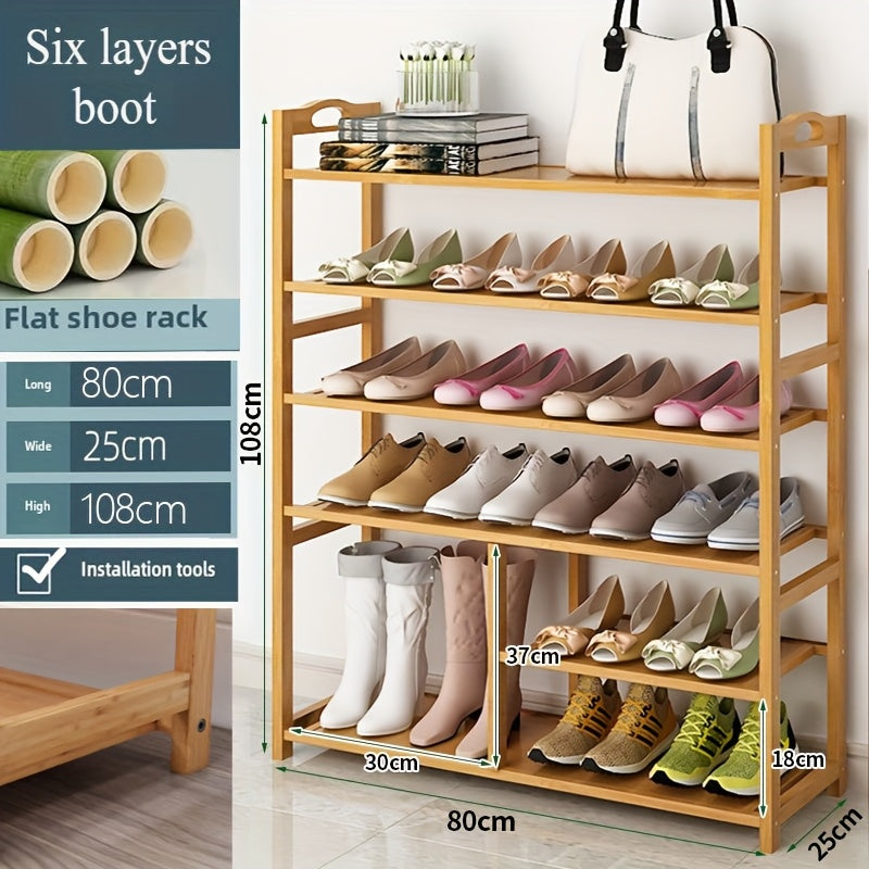 [Space-Saving Bamboo Shoe Rack] Bamboo Shoe Rack - Space-Saving, Multi-Layer Freestanding Organizer with Wood Grain Finish for Dorms &amp; Entryways, Easy Assembly, Brown
